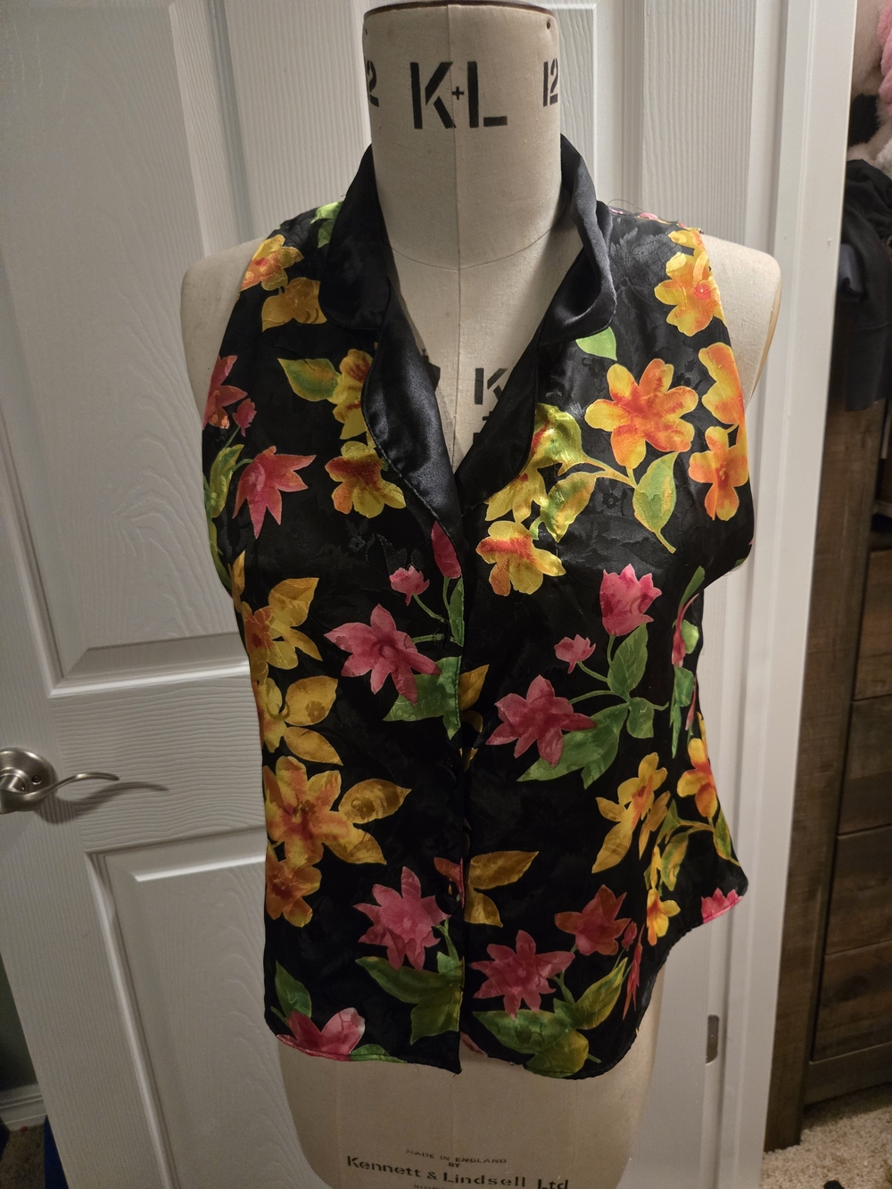 Vintage Victoria's Secret Black Floral Button-Down Top. Rare Find.
